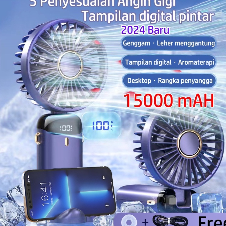 Produk Keren 224 Kipas Angin Mini Poble Usb 2 mAh Kipas Lipat  Leher 5Speed Wind LED Display Dengan 