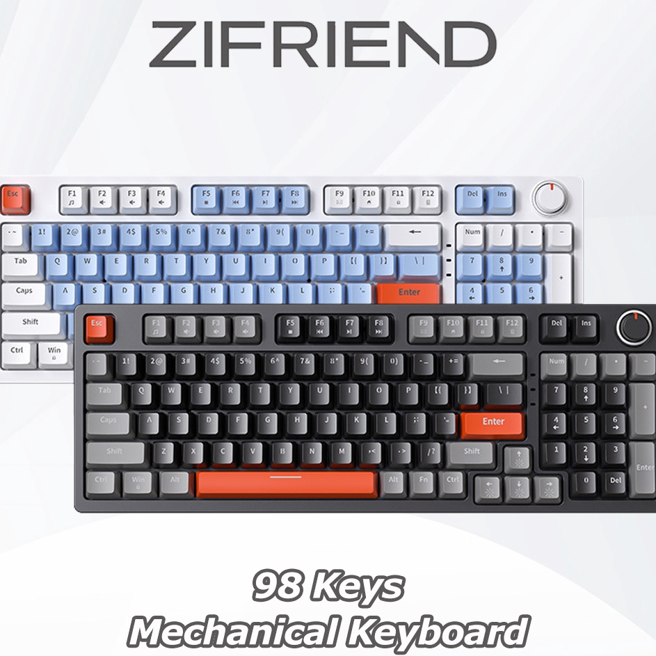 ZIFRIEND ZA981 98 Tombol Keyboard Mekanik Biru Merah Switch Wired RGB Backlit Gaming Keyboard Dengan