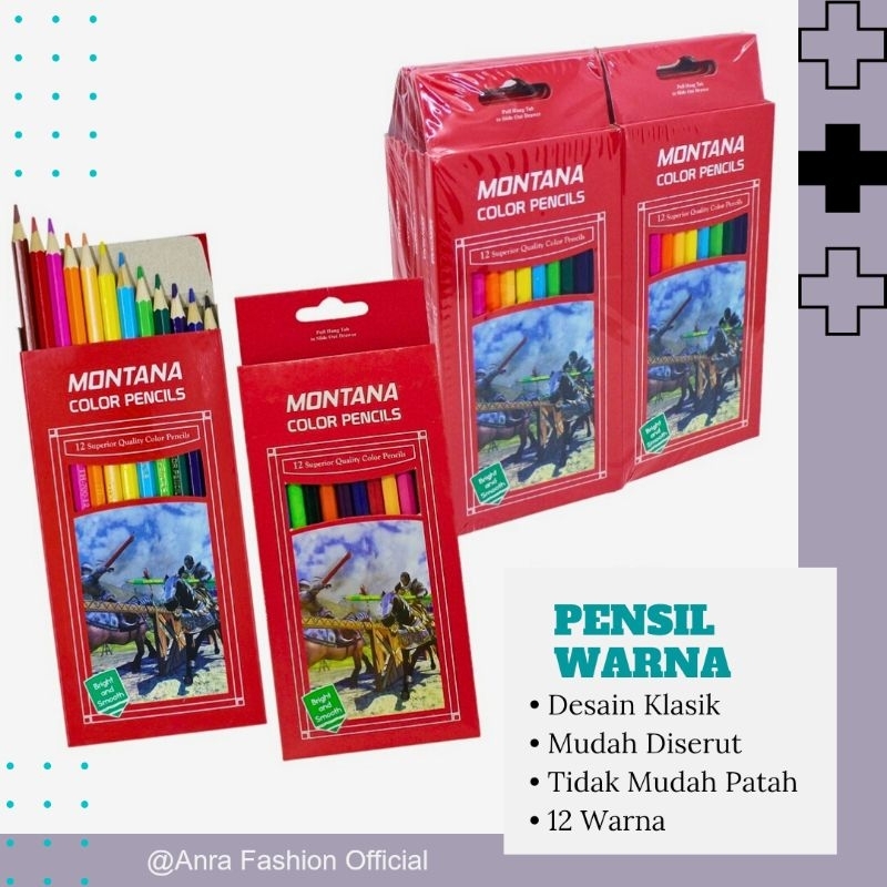 

[ANRA FASHION] PENSIL WARNA 12 PCS PANJANG MILTON MONTANA | ALAT MENGGAMBAR WARNA-WARNI