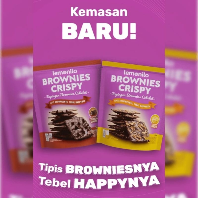 

LEMONILO Brownies Crispy - Chocochips Keju - Cemilan Diet Sehat - Lemonilo Bronis Coklat -