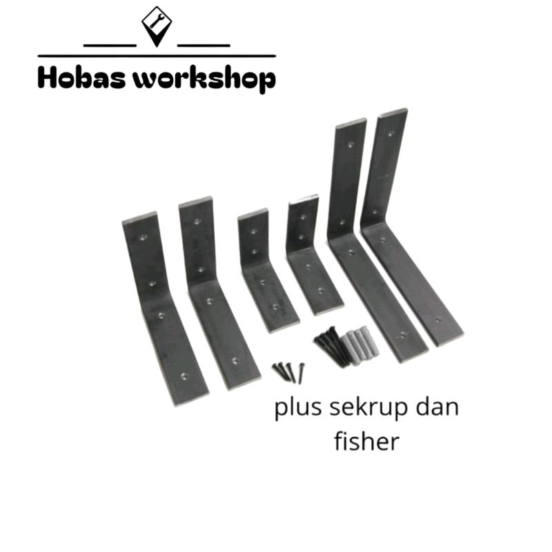 braket plat besi L rak ambalan dinding sebaguna