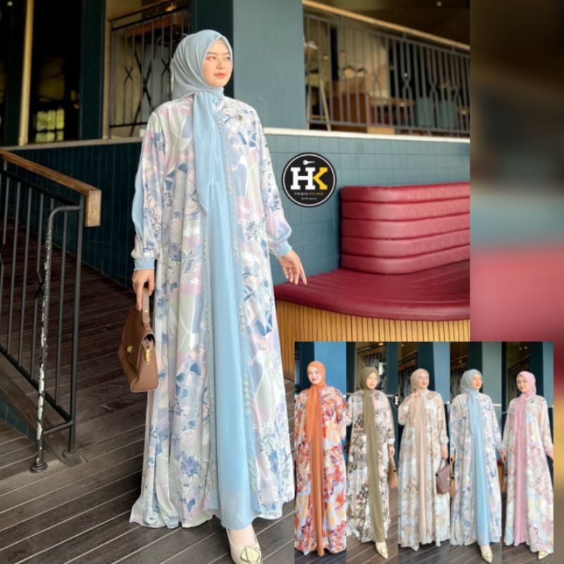 HK ATASYA  Baju Dress Gamis Set Scraf Atasya Set HK By Dermawan. TZY Olshop