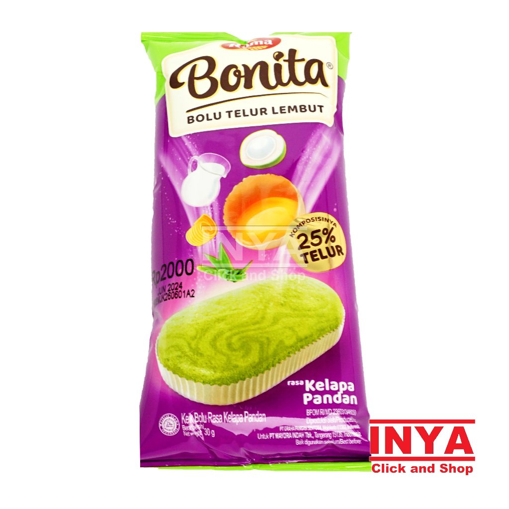 

Roma Bonita Bolu Telur Lembut Rasa Kelapa Pandan 30gr Sachet