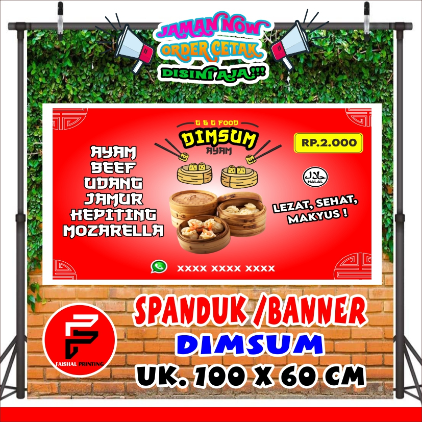 Spanduk Jual Dimsum / Spanduk warung Dimsum / Banner Jual Dimsum Ukuran 100 x 60 cm