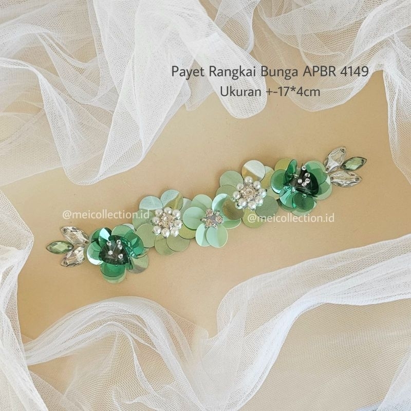 payet rangkai bunga 3d APBR 4149 mutiara rangkai kebaya wisuda modern green hijau mint sage minty pi