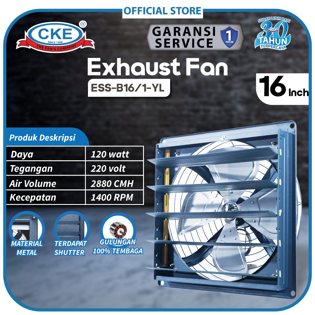 Exhaust Fan CKE Standard Shutter BN 16 Inch Fan Rumah Toilet Eksos Kipas Hexos 16 Inch Exhaust Fan 1
