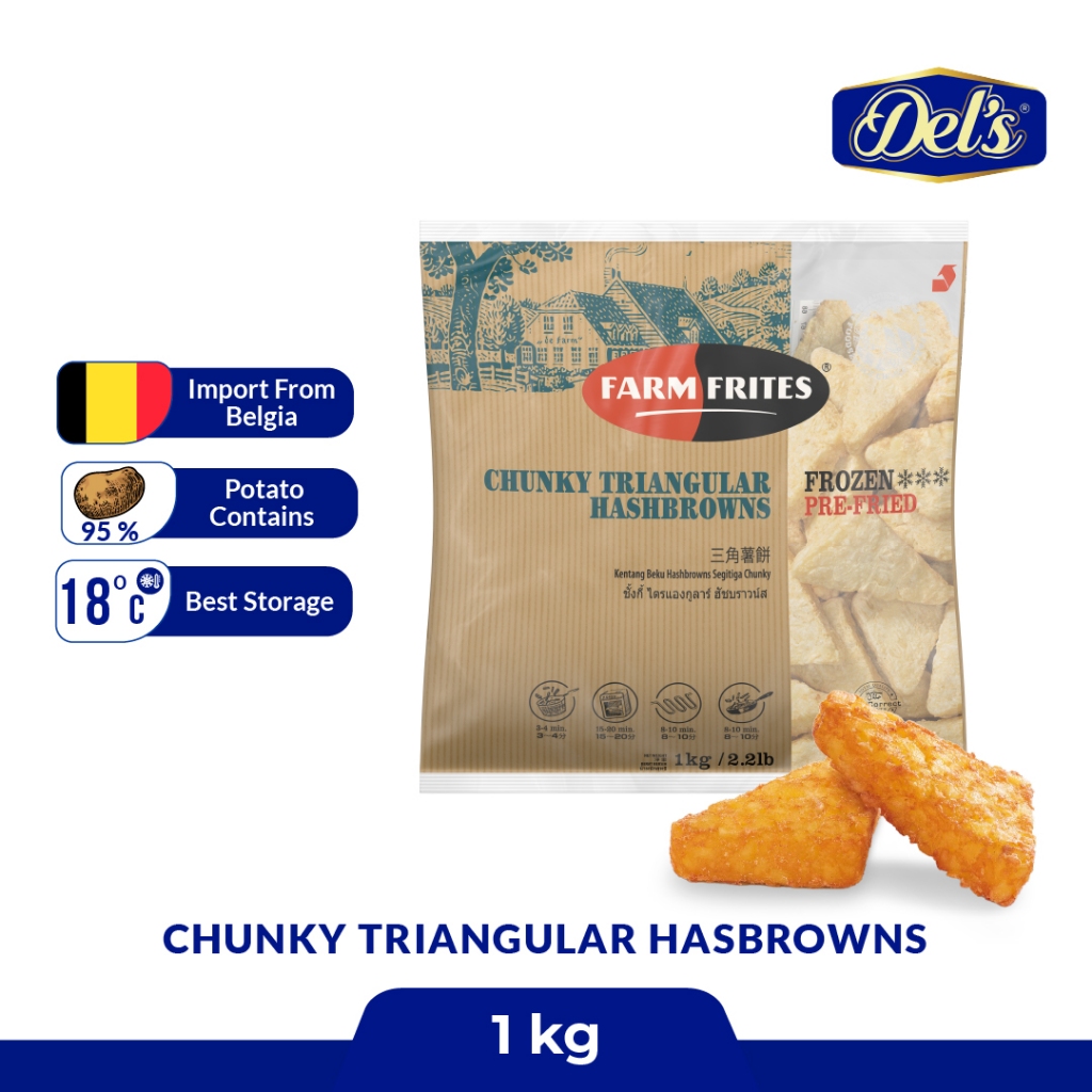 

Farm Frites Chunky Triangle Hashbrown / Kentang Triangle Hashbrown Beku - 1Kg