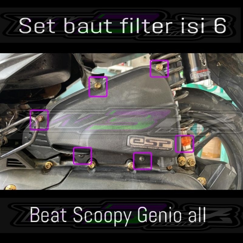 Set baut probolt box filter udara bok hawa beat fi esp street LED karbu Scoopy Genio Vario 110 stain