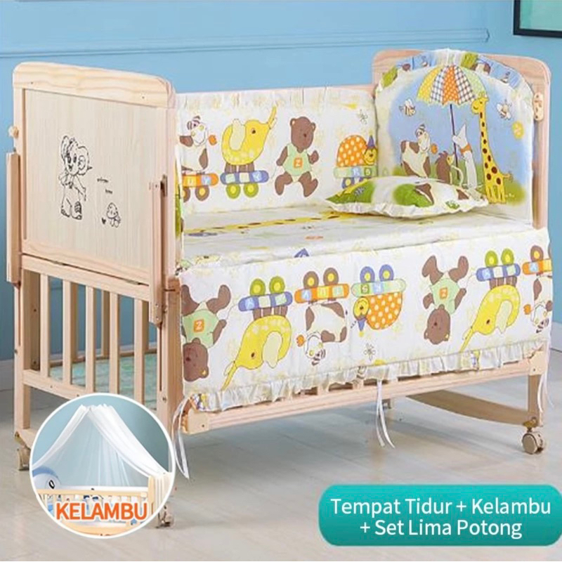 Tempat tidur kayu solid multifungsi Tempat Tidur Bayi / tempat tidur ayunan/ tempat tidur bayi / bok