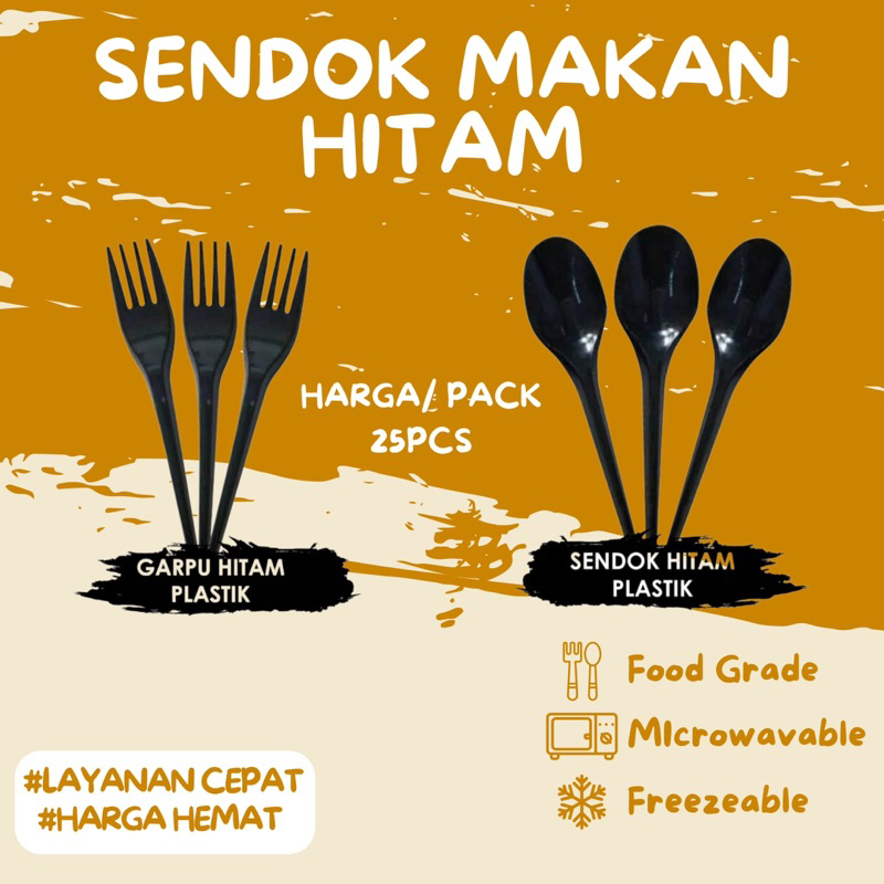 Sendok Plastik Hitam Isi 25Pcs Panjang Kuat Tebal Sendok Garpu Makanan Plastik Trifinity Medan
