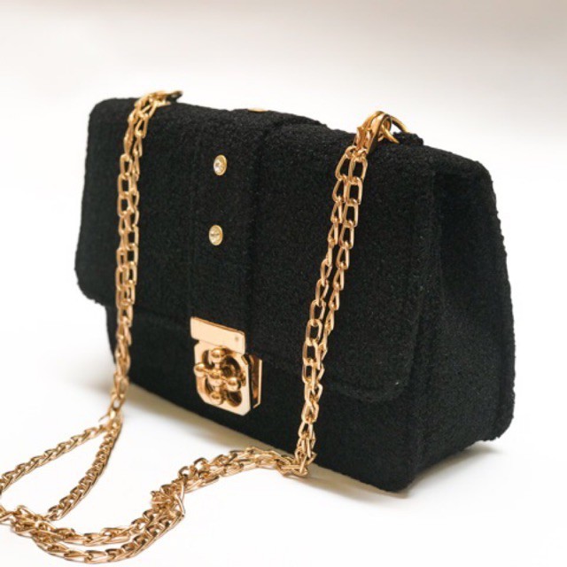 Tas Wanita Rantai Premium Hitam Cream / Sling Bag Wanita / Tas Selempang Wanita / Tenteng Wanita