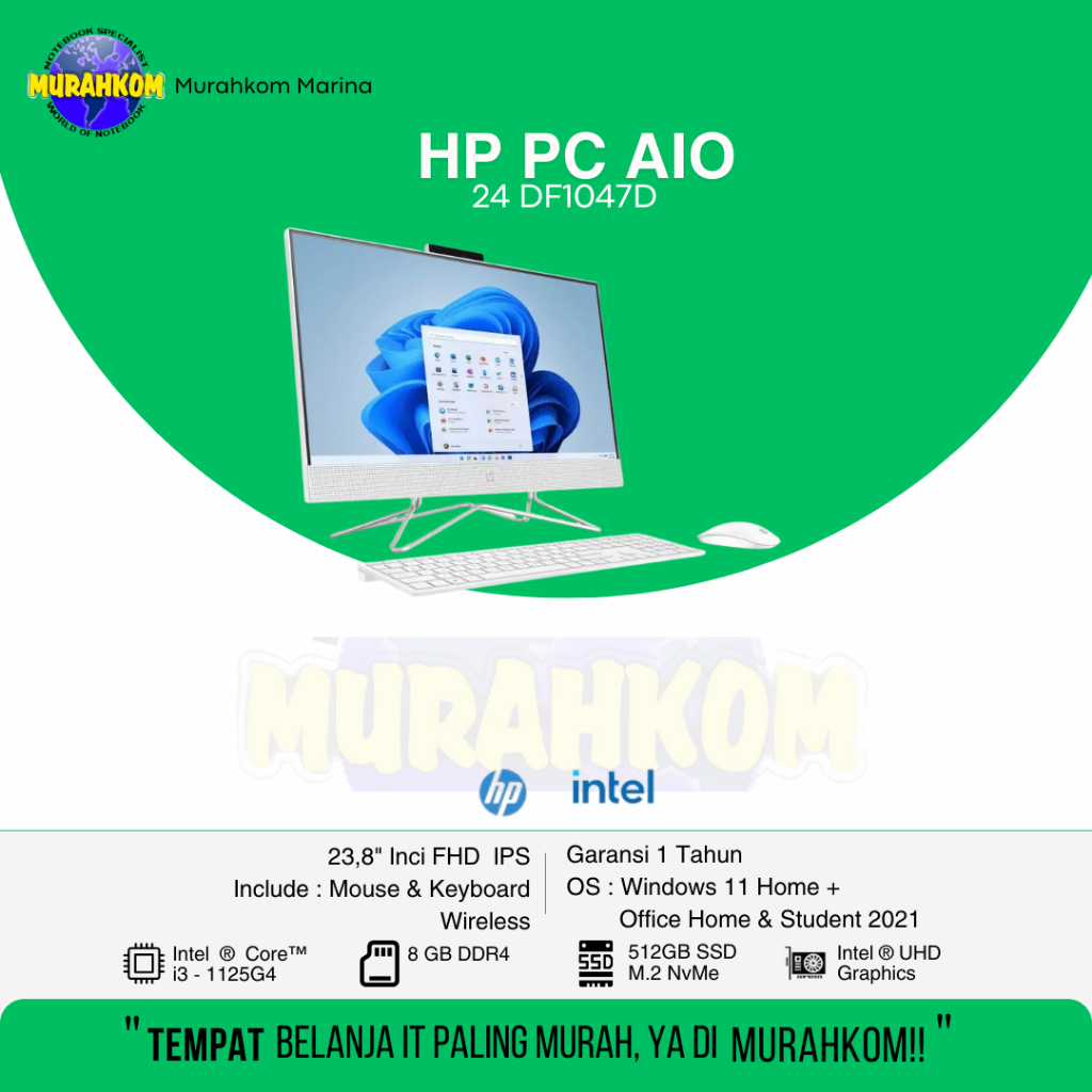 HP AIO 24-df1047d INTEL CORE i3-1125G4 RAM  8GB SSD 512 FHD IPS 23,8"WIN 11