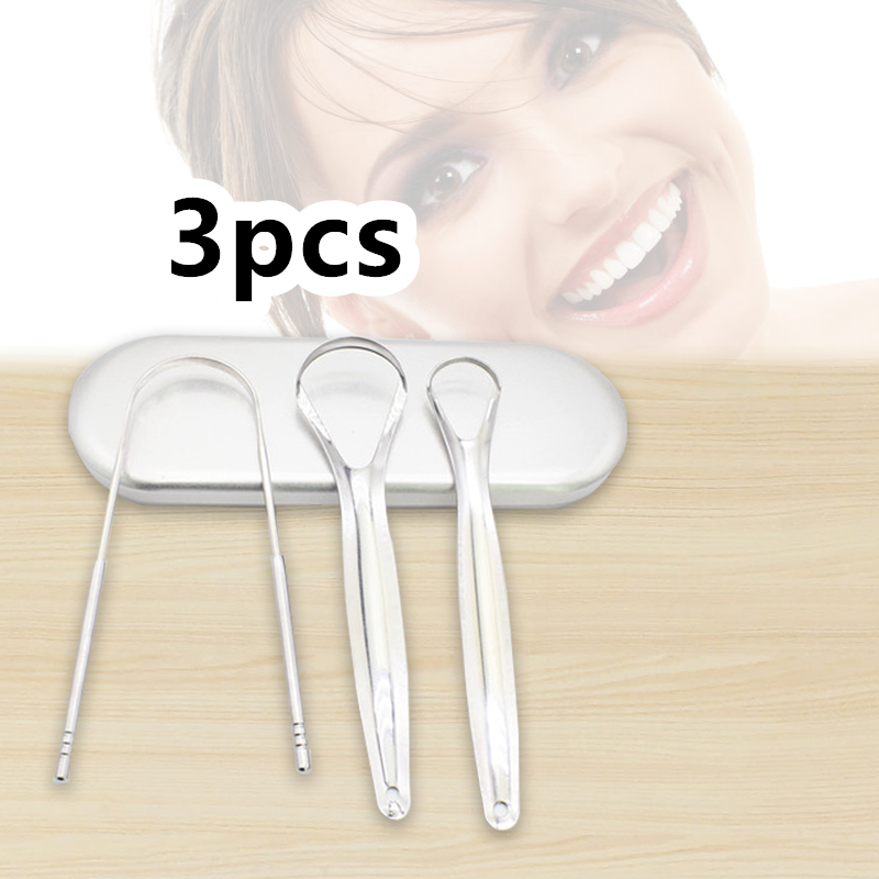 Stainless Alat  Pembersih Lidah 3pcs Scraper Pembersih Lidah Pengikis/Sikat Pembersih Lidah