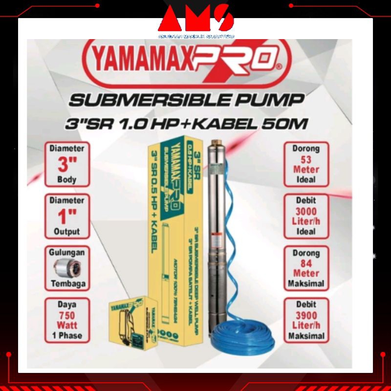 YAMAMAX - PRO MMS 3" SR 1 HP Pompa Air Celup Satelit / Sumbmersible Pump / Pompa Sibel + Kabel 30