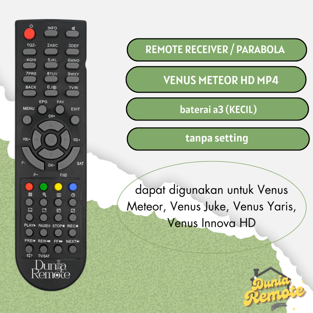Remot / Remote Receiver Parabola Inova Venus Meteor MPEG4 Digital receiver tanpa setting / Remote Re