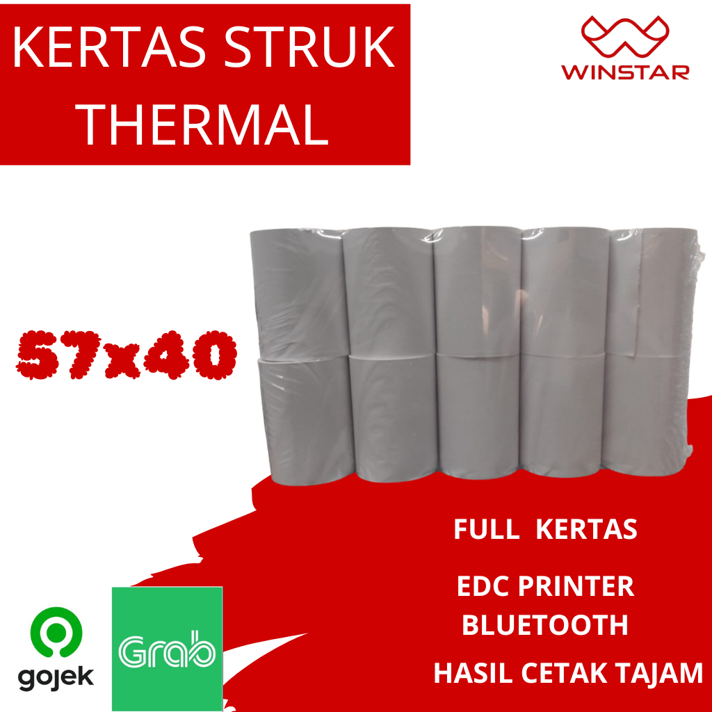 

KERTAS THERMAL STRUK KASIR 57x40mm CORELESS