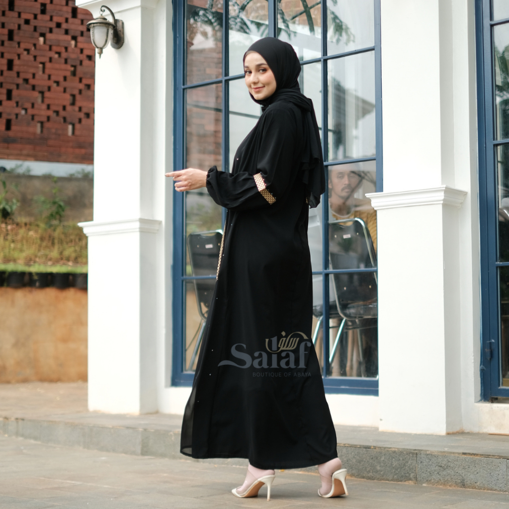 Gamis Hitam Turkey Abaya Saudi Bahan Jetblack Resleting Depan Busui-1