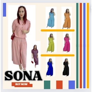 Set Wanita Casual Atasan Crop Celana Kulot Setelan Polos SONA