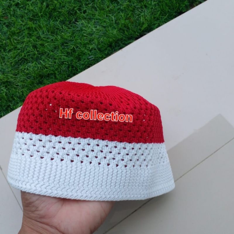 TERBARU  Peci rajut haji Dewasa MERAH PUTIH| Kopiah haji Dewasa| foto asli 100%