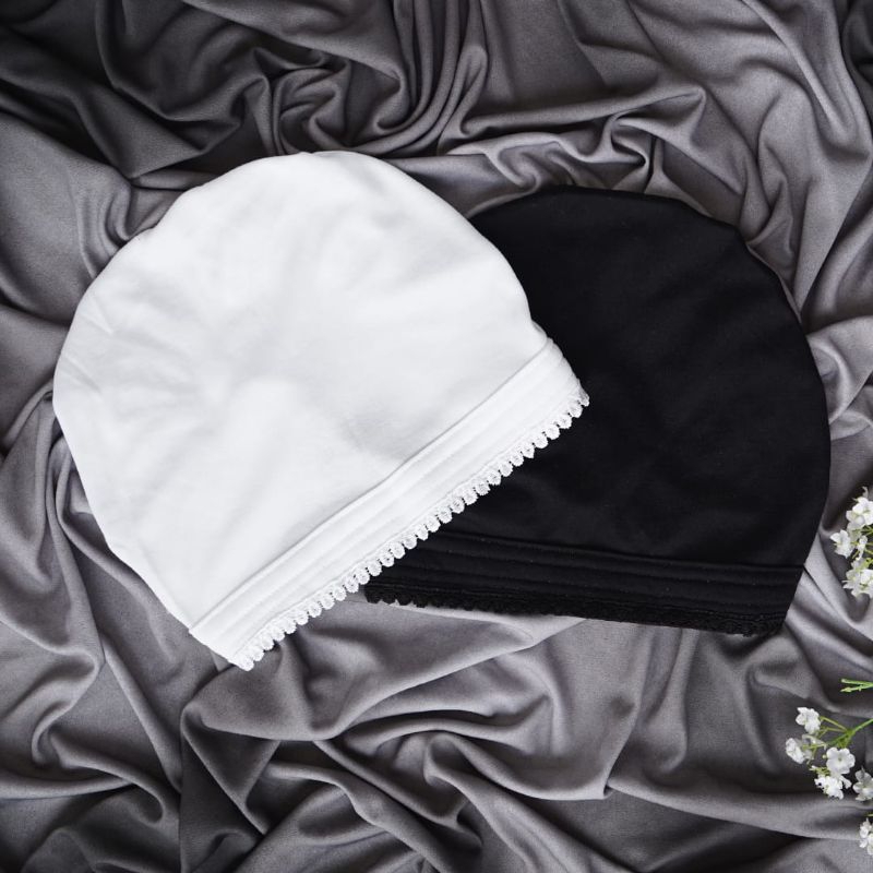 Ciput Kaos Dalaman Hijab Hitam Putih Perlengkapan Haji Dan Umroh Wanita