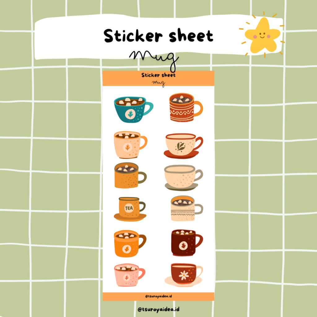 

SS015 - Mug Sticker Sheet, Sticker Journal Lucu Aesthetic