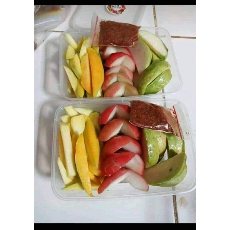 Rujak Uleg kacang Buah mangga,jambu kristal, jambu air box 750 Ml