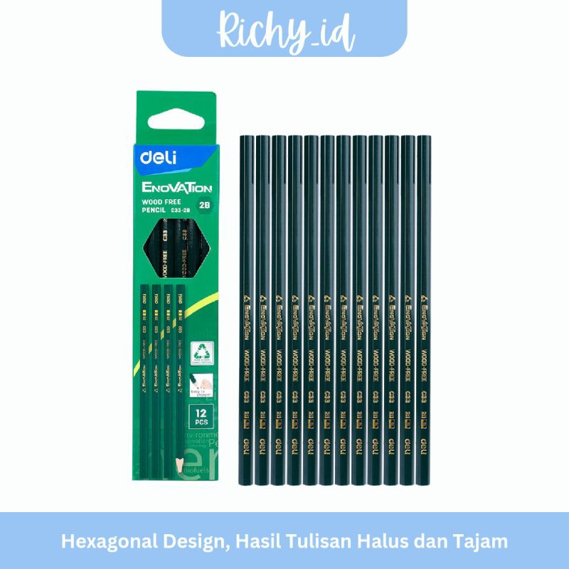 

12 pcs deli pencil 2b / wood free pencil 2b / pencil 2b deli