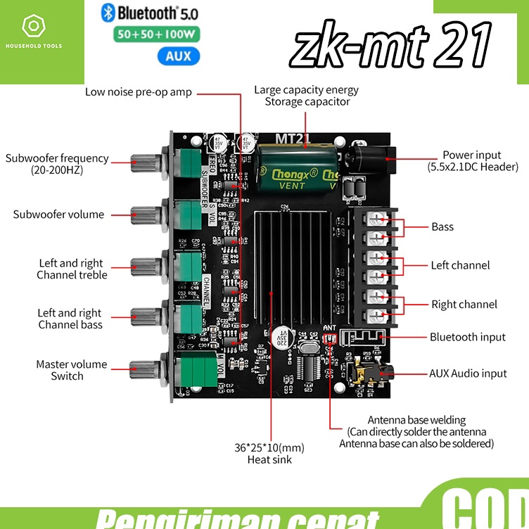 Best ZKMt21 Modul Power Amplifier Audio 21 Channel Bt Aux Digit High Power ZKMT21 Sound Amp 2x5W1W T