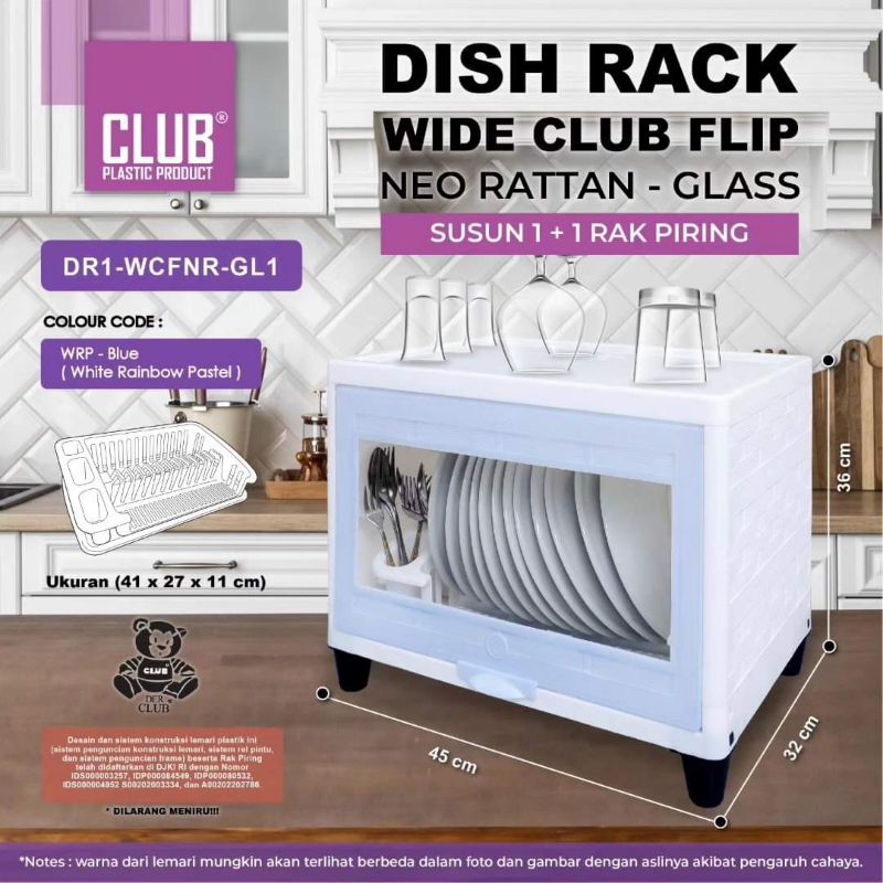 Club Dish Rack Wide Club Flip Neo Rattan - Glass Susun 1 Lemari Rak Piring Kaca Tingkat Wide Plastik