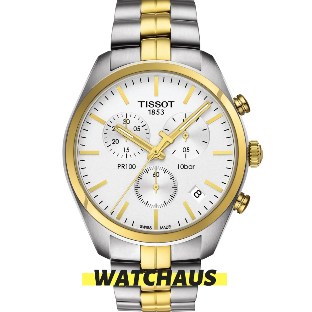 JAM TANGAN PRIA TISSOT T101.417.22.031.00 T1014172203100 PR100 ANALOG CHRONOGRAPH SILVER GOLD STAINL