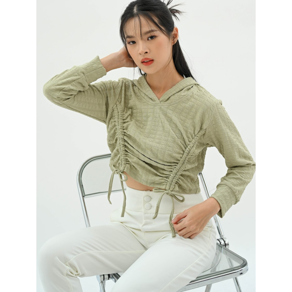 MASCOT Atasan Wanita Hoodie Serut Tangan Panjang (022) Crop Blouse Knitt Rib