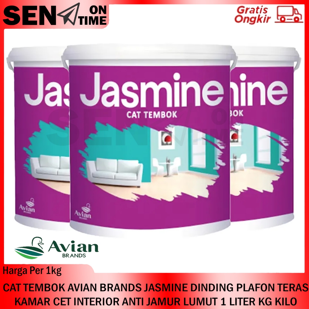 CAT TEMBOK AVIAN BRANDS JASMINE DINDING PLAFON TERAS KAMAR CET INTERIOR ANTI JAMUR LUMUT 1 LITER KG 