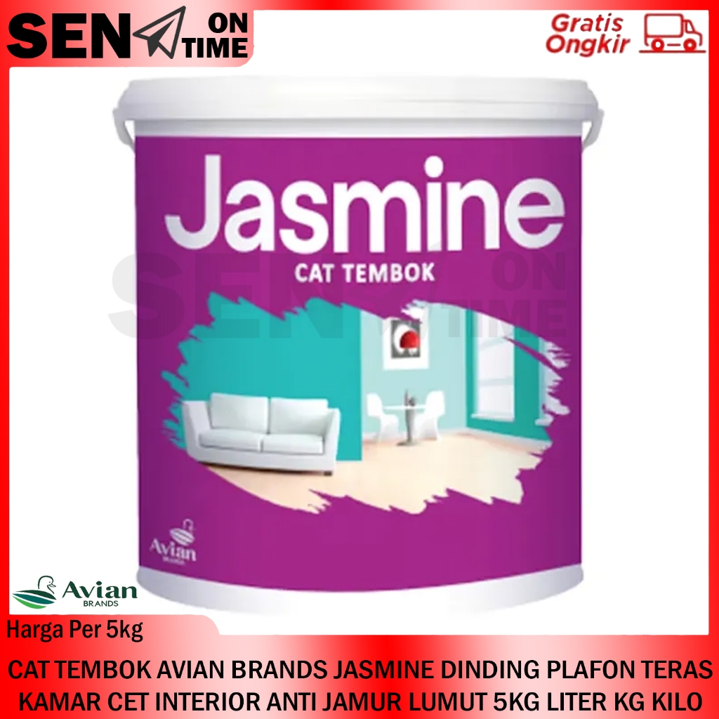 AVIAN BRANDS JASMINE CAT TEMBOK 5KG 5 LITER KG KILO DINDING PLAFON TERAS KAMAR CET INTERIOR ANTI JAM