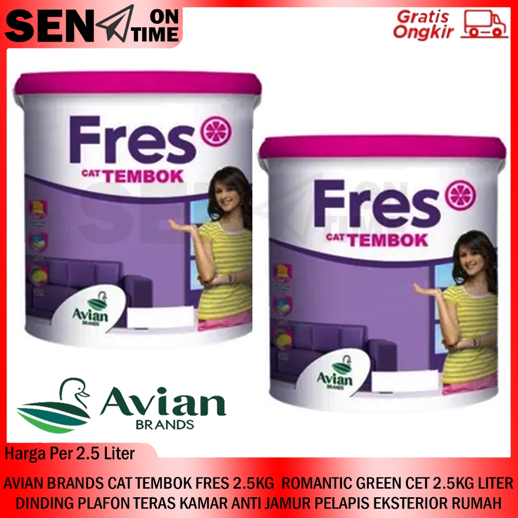 CAT TEMBOK MERK AVIAN BRANDS FRES 2.5KG ROMANTIC GREEN CET 2.5 LITER DINDING PLAFON TERAS KAMAR ANTI