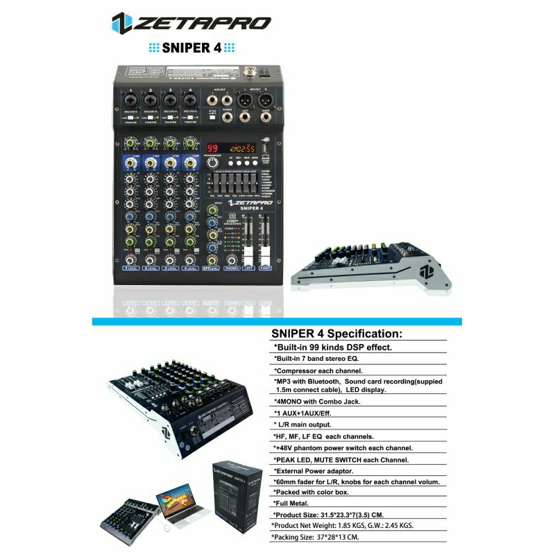 Mixer audio Zetapro Sniper 4 Mixer 4 ch original