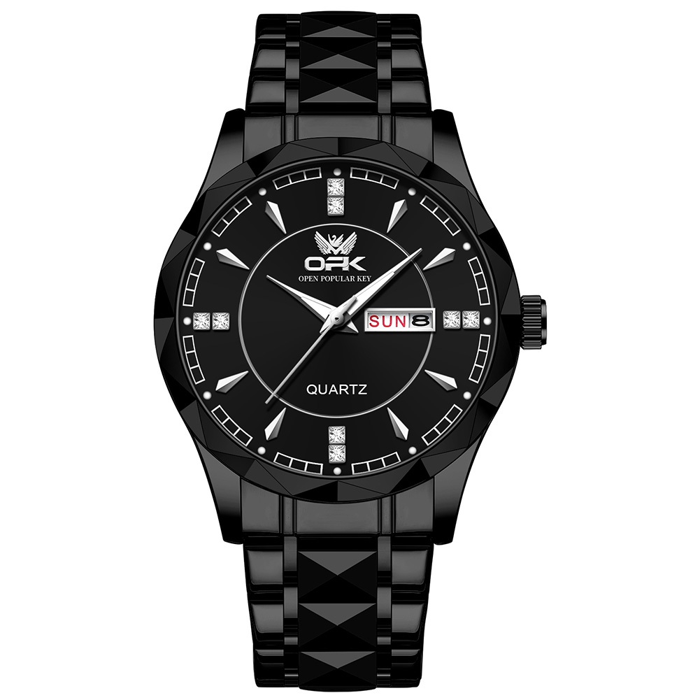 OPK Jam Tangan Pria Anti Air Original Cowok Terbaru 2024 Kalender Waterproof Stainless Steel Fashion Men Watch Model 8151-Hitam Penuh