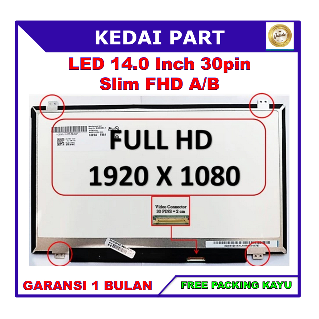 LCD LED 14 Inch 14.0 Inch Slim 30 pin Full HD FHD AB IPS