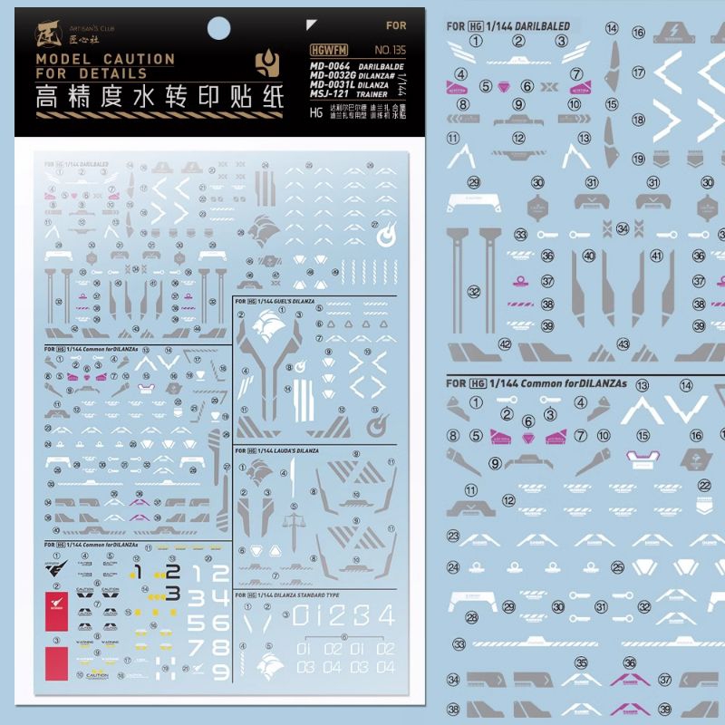 HG 1/144  DARILBALDE GUEL'S DILANZA LAUDA'S DILANZA DILANZA STANDARD TYPE DEMI TRAINER WATER DECAL A