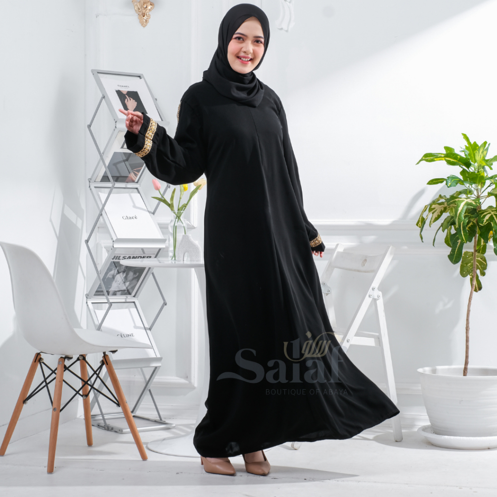 Gamis Hitam Abaya Turki Bahan Jetblack Resleting Depan