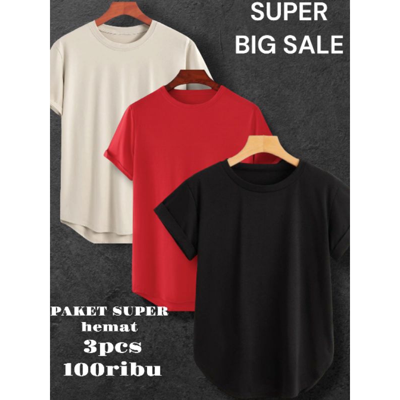 Paket Super Hemat 3pcs Kaos Longgline Pria dewasa / Kaos Longgline / Kaos Oval Pria / Kaos Oval Terb
