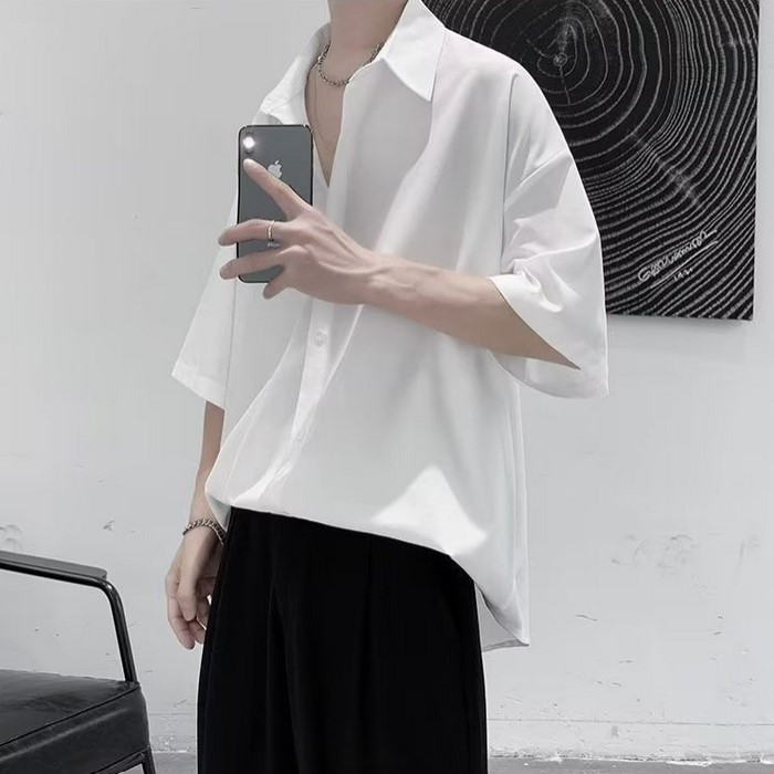 COOLWOI - Kemeja Oppa Lengan Pendek Pria Putih Korean Style Keren