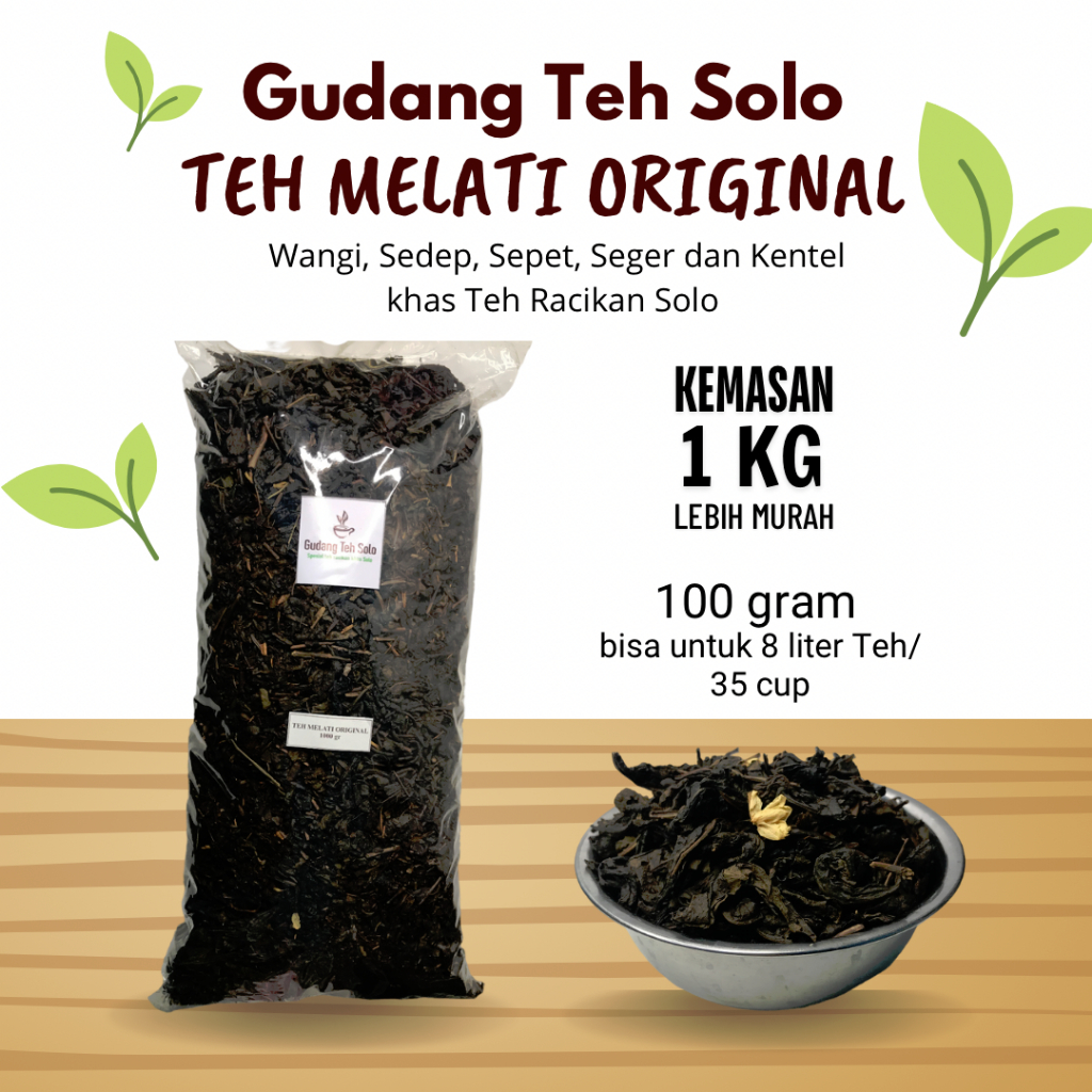 

Teh Melati Original, Teh Racikan khas Solo, Wangi Sepet Sedep Kentel kemasan 1 Kilo