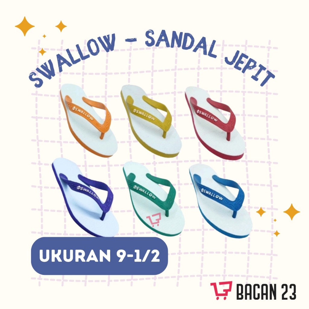Sandal Jepit Swallow (Size 9,5 )  Sendal Karet Warna Kuning Merah Swallow Ukuran Sembilan Setengah