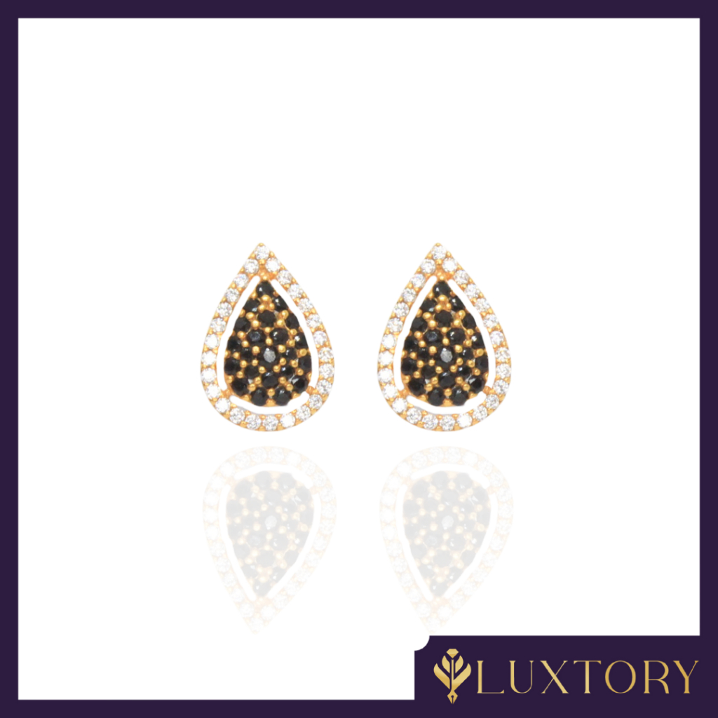 Giwang Emas Variasi Mata Hitam Putih Permata 8K