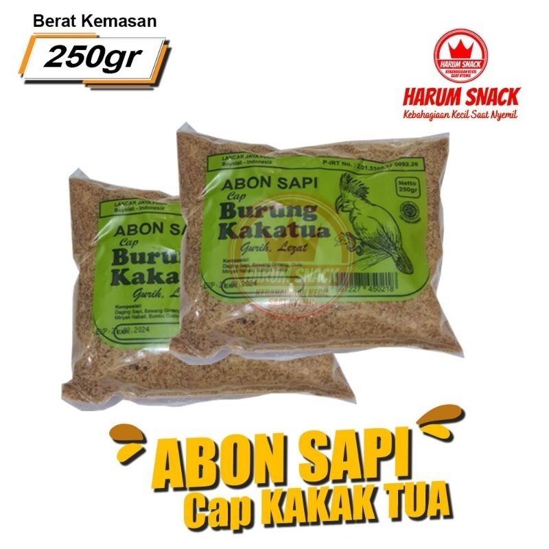 

ABON SAPI "BURUNG KAKATUA" 250 Gram [Harum Snack Official] ABON SAPI ENAK SIAP SAJI