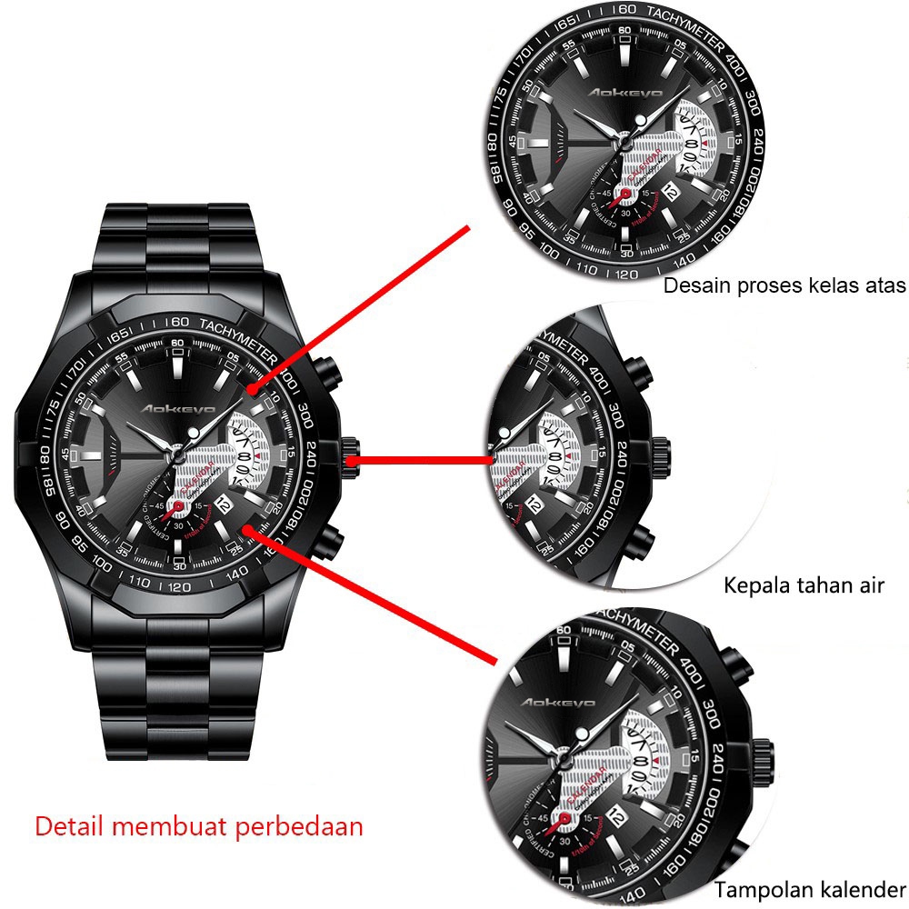 Aokeyo S001 Jam Tangan Pria Anti Air Original Luxury Stainless Steel（Free BOX+Kartu）-3