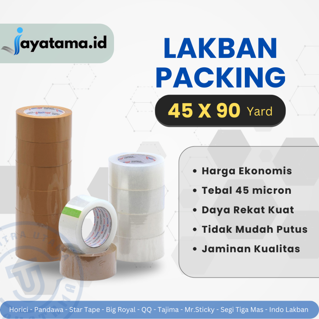 

Lakban 45X90 Yard Tebal Warna Bening/ Coklat