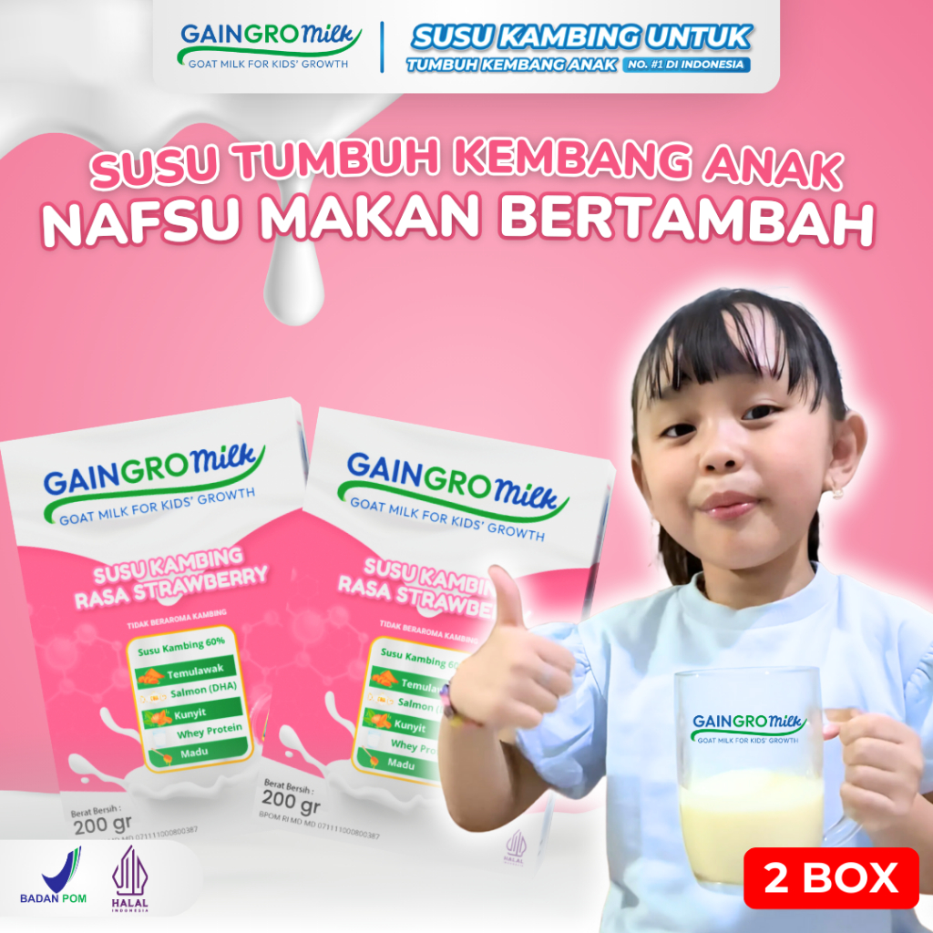 

PAKET 2 BOX GAINGRO MILK STRAWBERRY Susu Kambing Penambah Nafsu Makan Anak