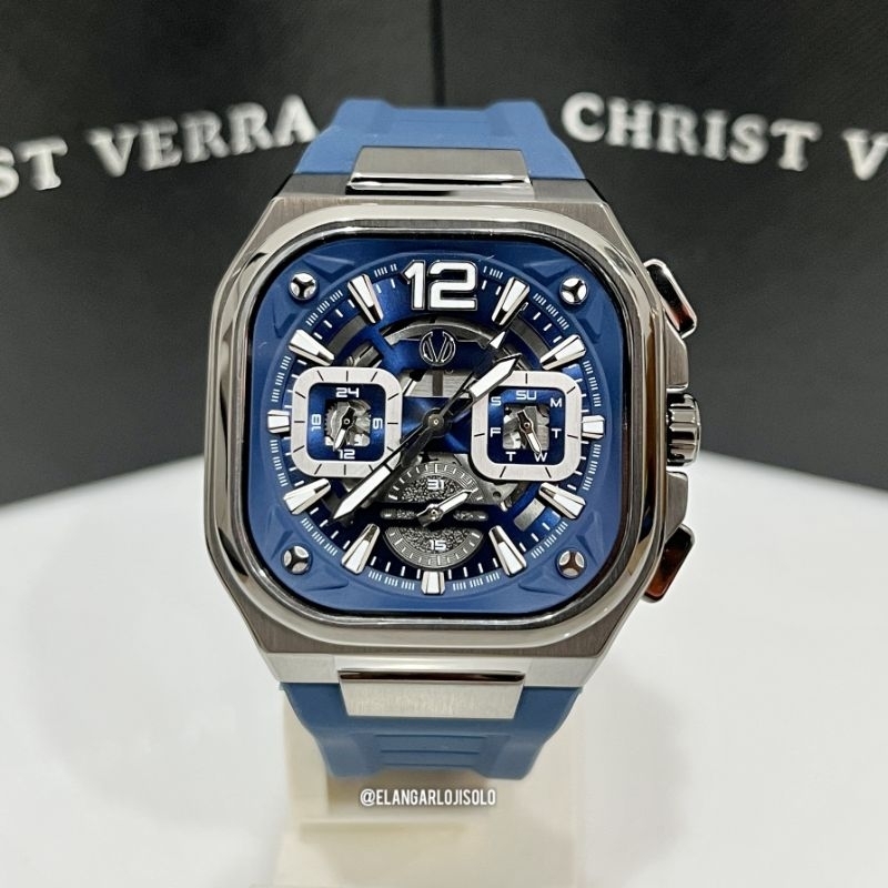 JAM TANGAN PRIA CHRIST VERRA CV 109068G-36B BLU RUBBER ORIGINAL