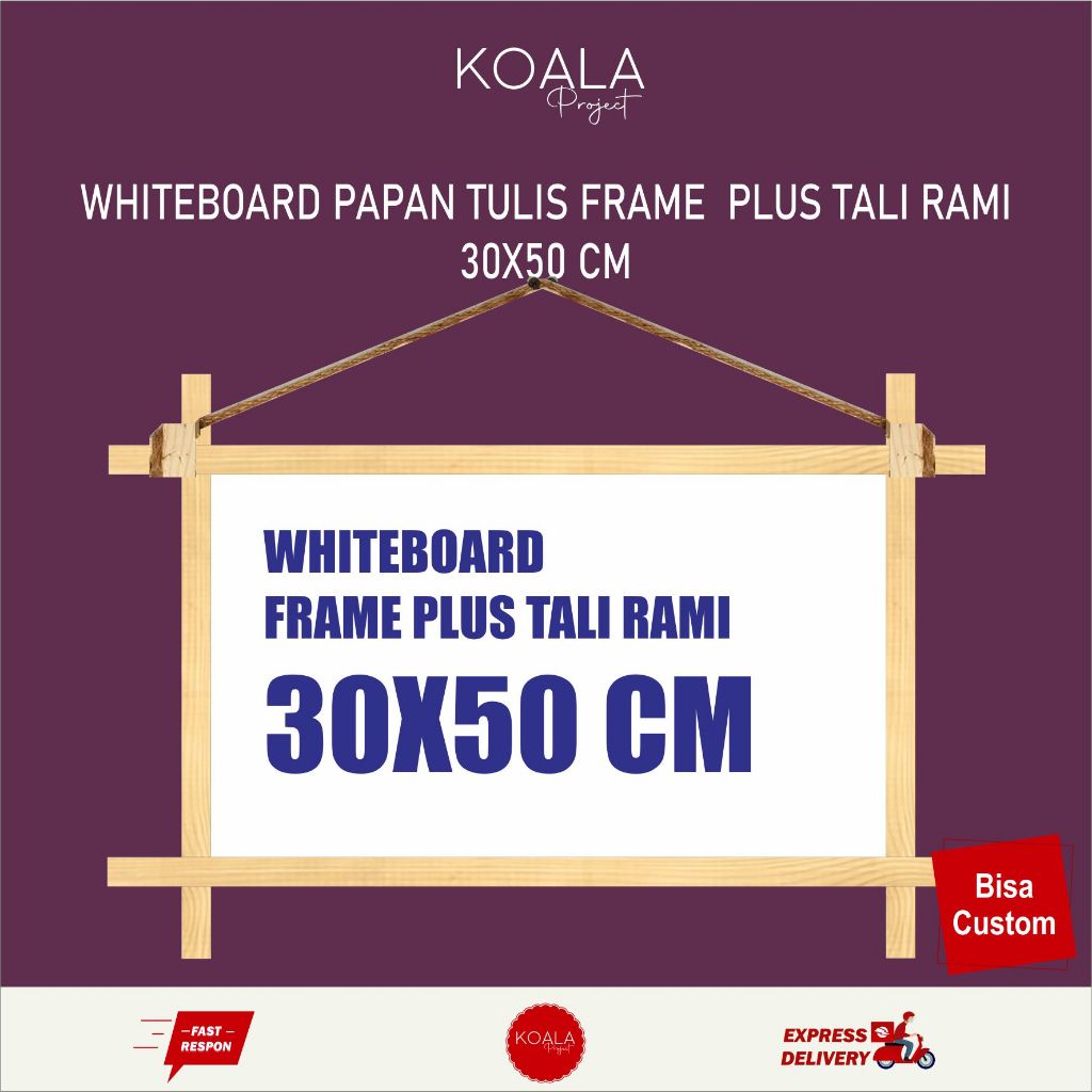 

WHITEBOARD PAPAN TULIS PLUS TALI RAMI GANTUNG 30x50 CM - KOALA PROJECT